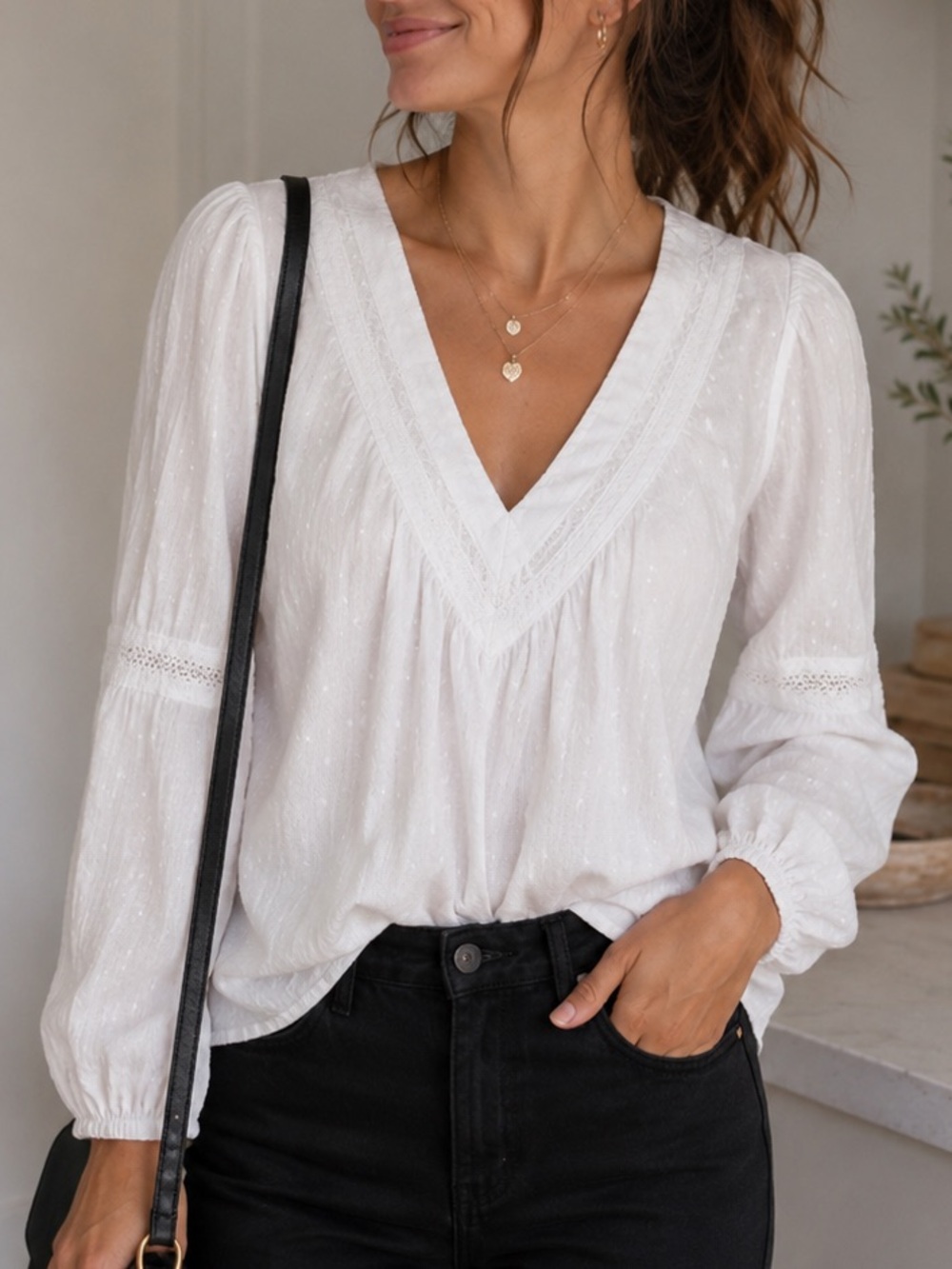 Elegant White V-Neck Blouse